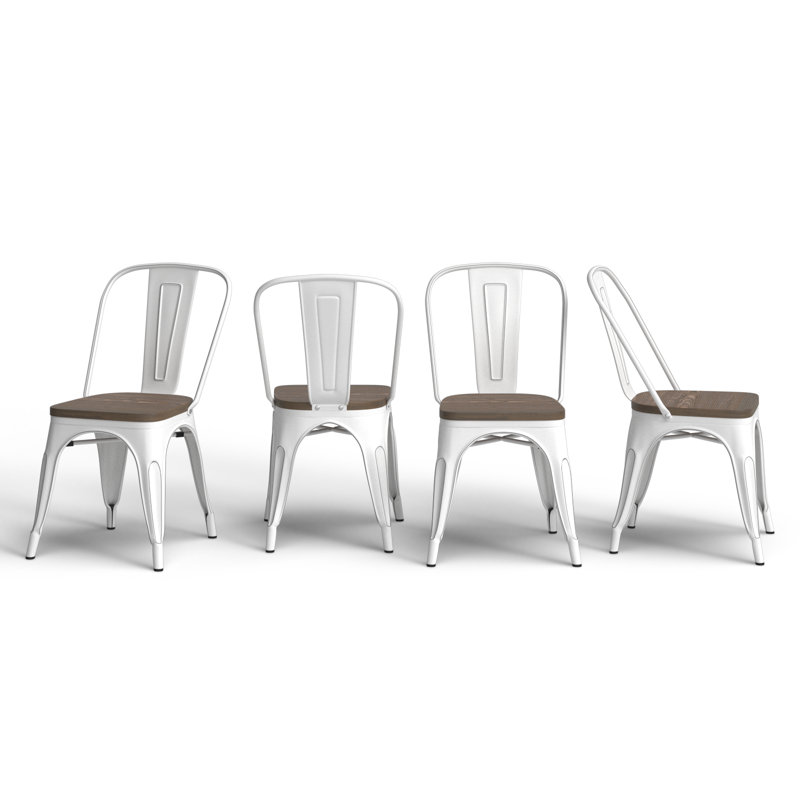 Linda Stacking Side Chair, White/Brown