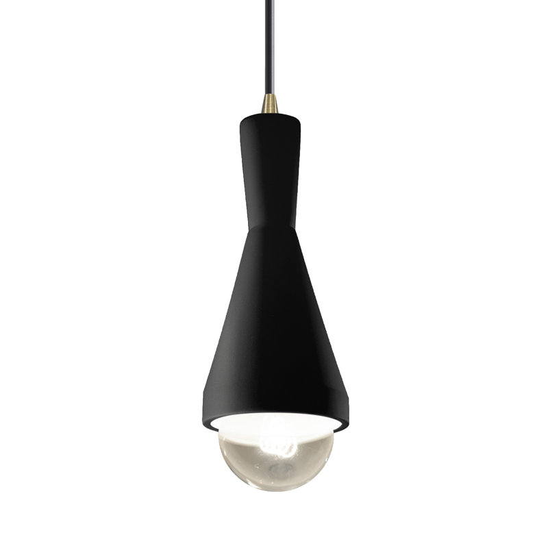 Luminaire suspendu conique à 1 lumière Breeona avec détails en métal, Laiton antique, Noir mat carbone