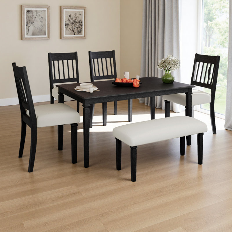 Ensemble de salle à manger 6 pièces, ensemble de meubles de cuisine classique, table rectangulaire en bois et 4 chaises avec banc pour la cuisine et la salle à manger