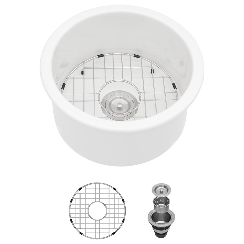18" Ceramic Sink - Single Bowl, Dual Mount Choices, To Scratches And Discoloration, White With Drain Bottom Grid For Kitchen Basin, Strong Stain , White,