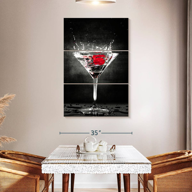 Splashing Cherry Cocktail sur toile, ensemble de 3 pièces, H 50 po x l 32 po x P 1,25 po
