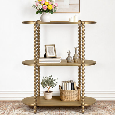 Narrow Entryway Table, 3-Tier Antique Oval Small Console Table with Antique Bronze Finish, Skinny Gold Side Table with Open Storage for Hallway, Behind Couch, Living Room