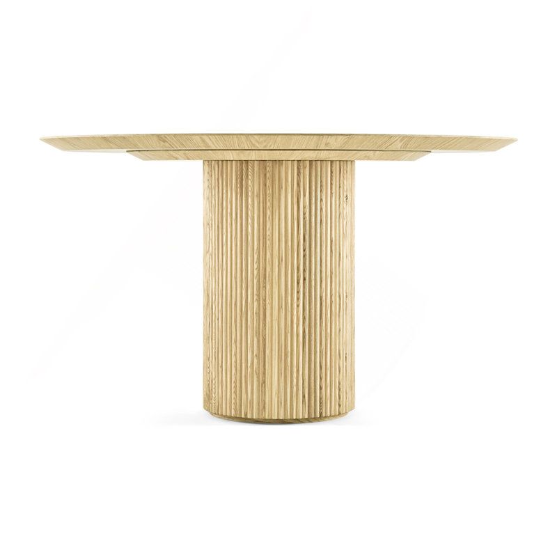 Fluted Natural Wood Round Dining Table