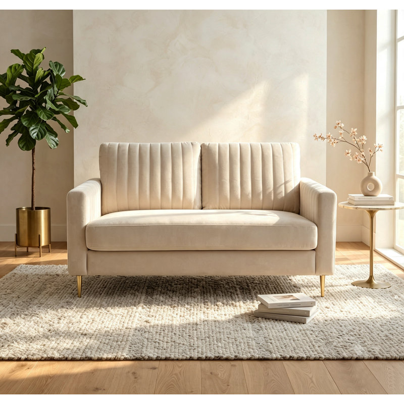 Manistee 2 Seater Velvet Sofa, Beige
