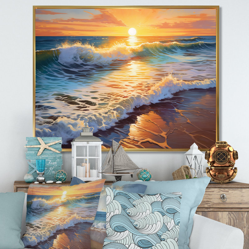 Photo de plage ensoleillée Horizons V - impression, H 30 po x l 40 po x P 1,5 po, Cadre flottant doré