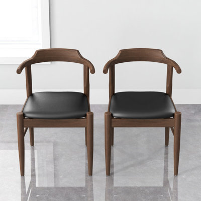 Leon Mid-Century Modern Black Vegan Leather Dining Chair (Set of 2)