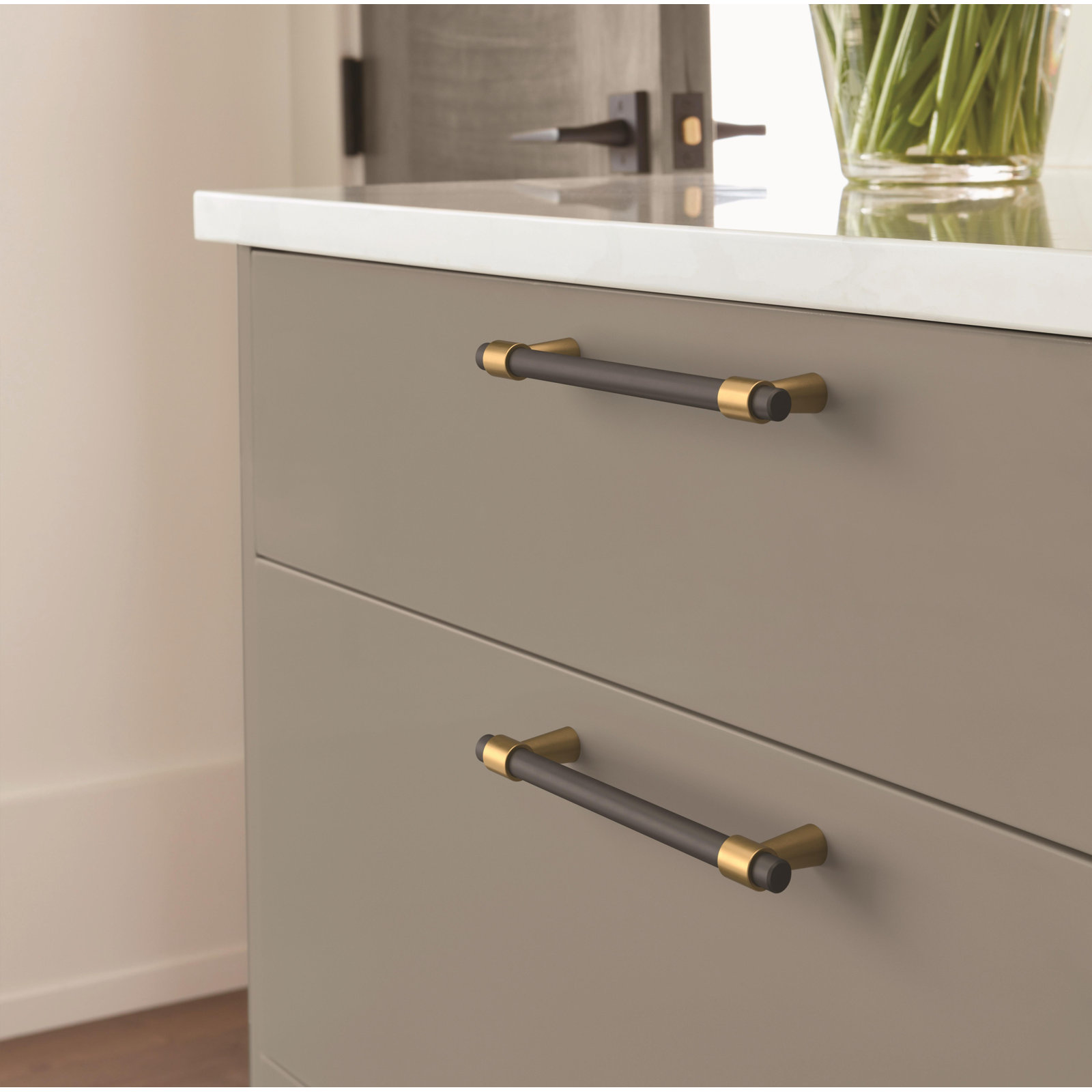Mergence Bar Cabinet Pull, Matte Black/Champagne Bronze, 5 1/16" 