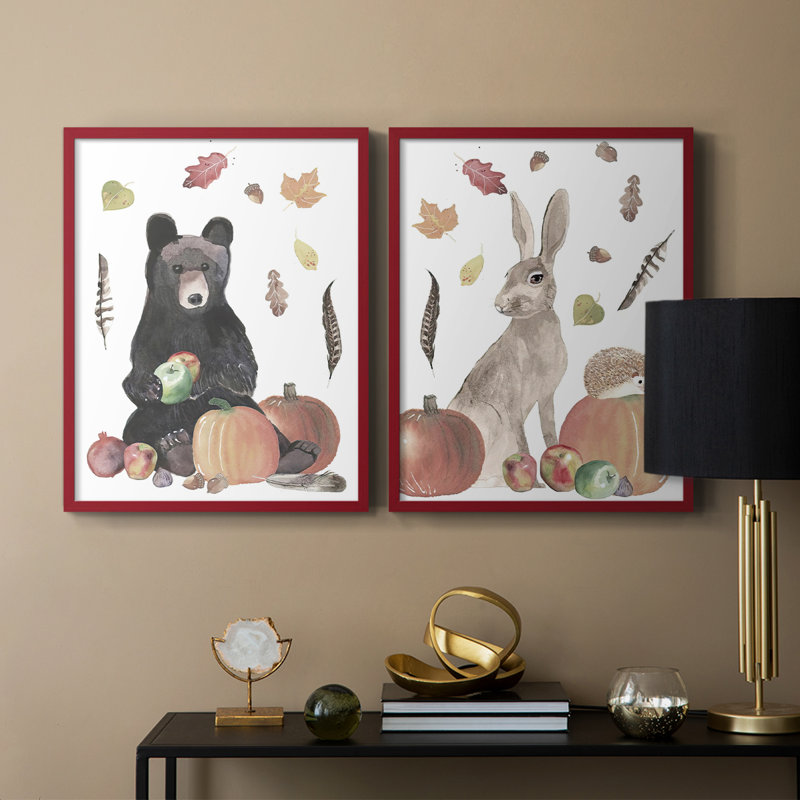 «CuteAutumnForestI», reproduction encadrée de qualité supérieure - prête à être accrochée - aucun clou requis - aucun clou requis