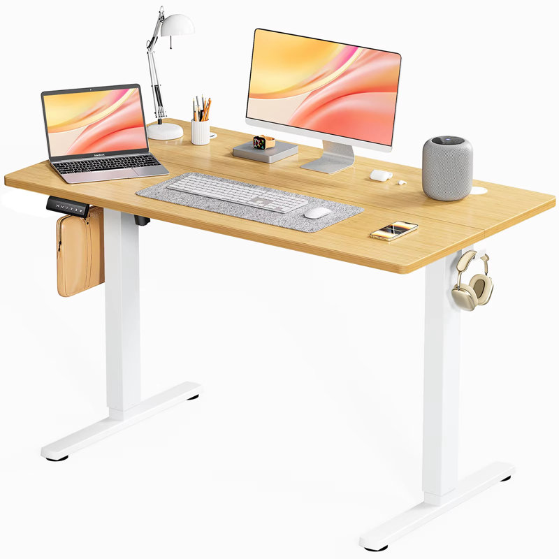 Height Adjustable Electric Standing Desk Ergonomic Work Table for Home Office, 48" H x 47.24" W x 23.62" D, Brown/White