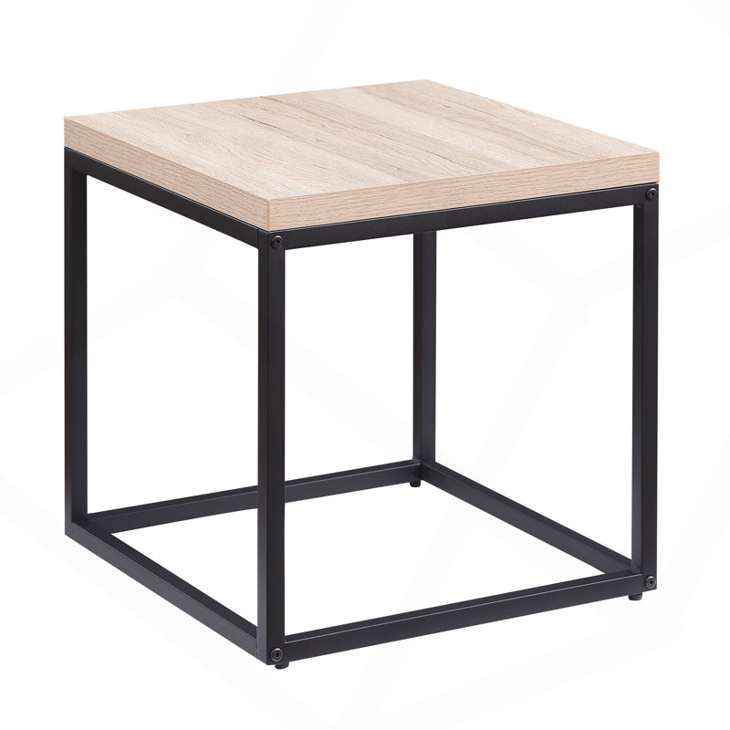 End Table Side Table,Square Wood And Metal Nightstand,Storage Small End Table, For Living Room Bedroom, Natural Oak