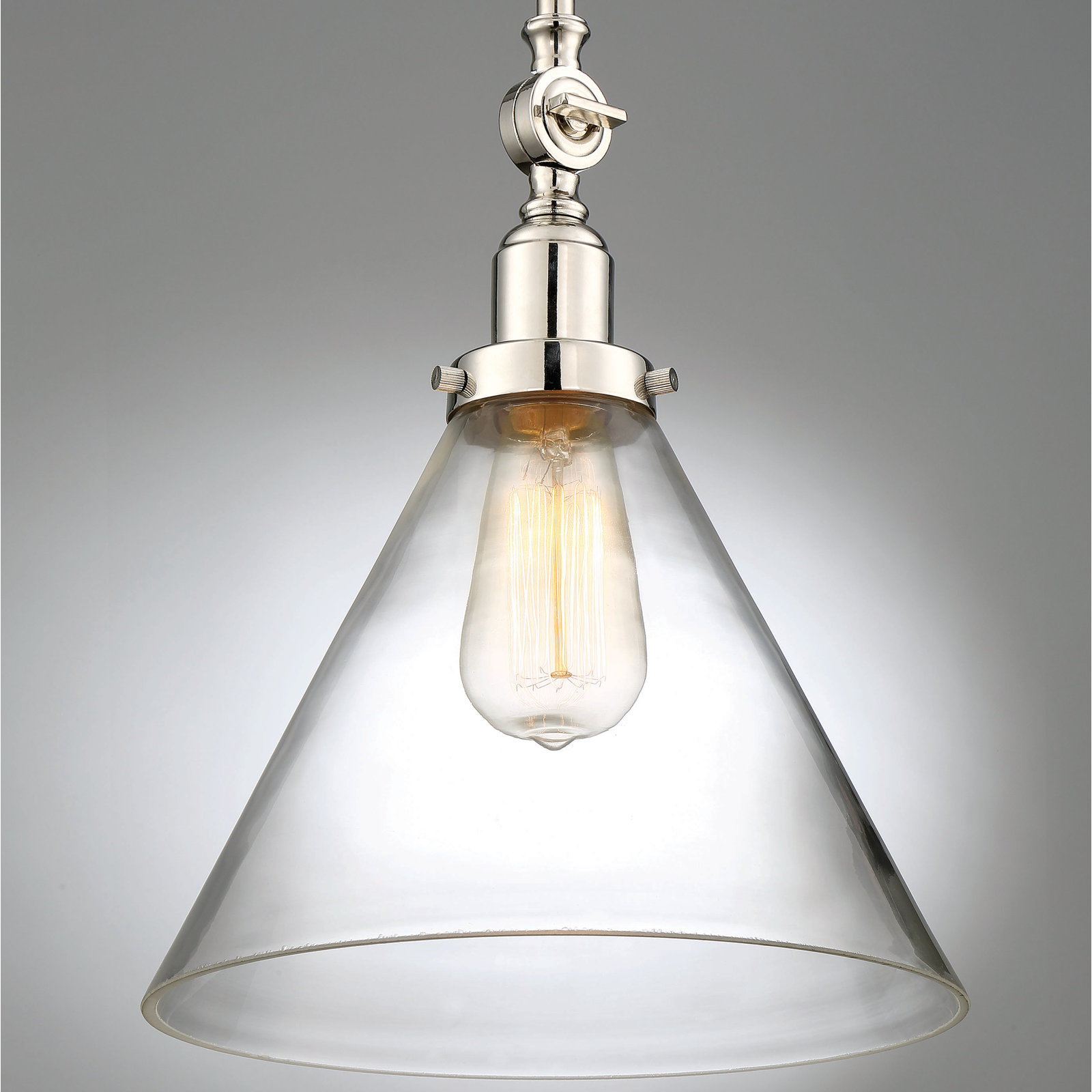 Catalina Dimmable Glass Single Light Pendant, Polished Nickel