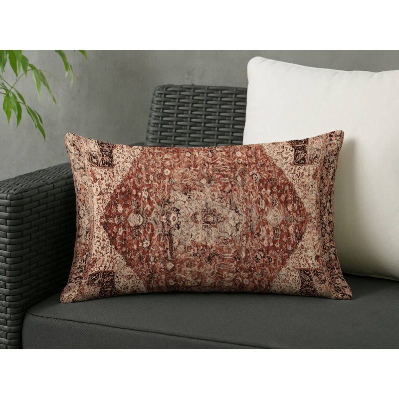 Coussin décoratif intérieur et extérieur Modern, Rouille / beige / brun, Rectangle H 20 po x l 14 po