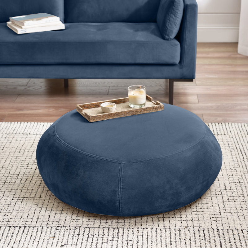 Puchta Luxury Velvet Extra Large Footstool - Simple Flat Top Cushion Pouffe with Hidden Feet, Blue