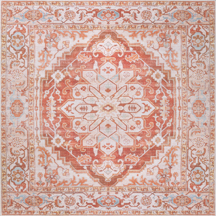 Lesak Ornate Medallion Machine-Washable Orange/Cream Rug