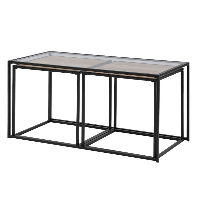 3 - Piece Living Room Table Set, Clear/Reclaimed Barnwood