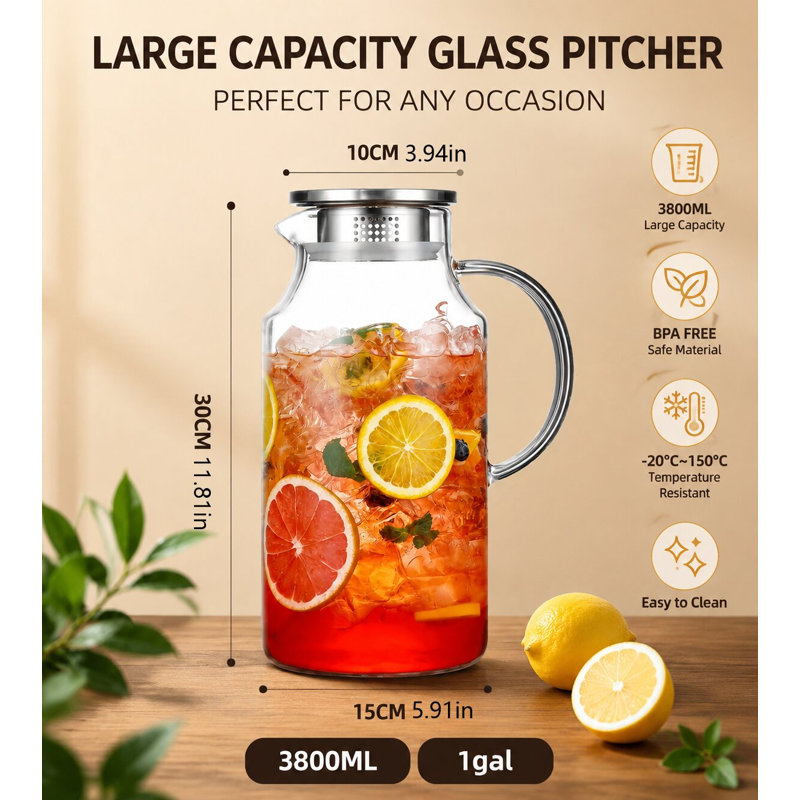 Carafe en verre transparent à haute teneur en borosilicate 128 oz
