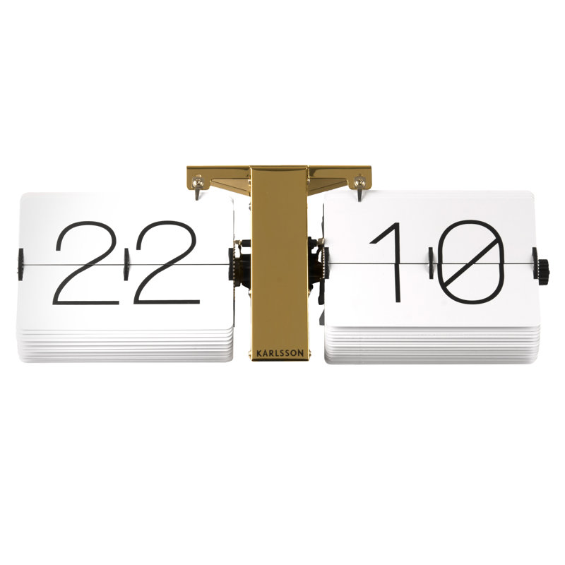 Metal Wall Clock, White/Brass, 14cm H x 36cm W x 8.5cm D
