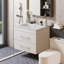 Meuble-lavabo flottant blanc brillant avec tiroirs à fermeture en douceur et lavabo en céramique - Conception moderne peu encombrante