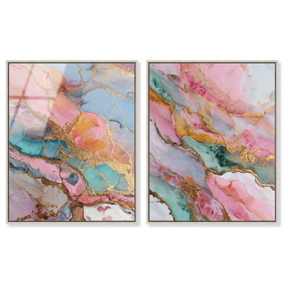 «Sweet Gemstone Duo», ensemble de reproductions d'art mural encadrées par Art Remedy, cadre argenté, 24 x 30