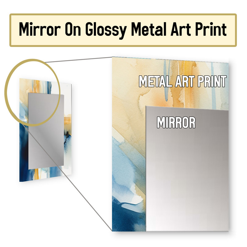 Blue and Gold Fusion IV - Fractals Unique Mirror, Blue Large Wall Mirror, Printed Metal Art, 40" x 30"