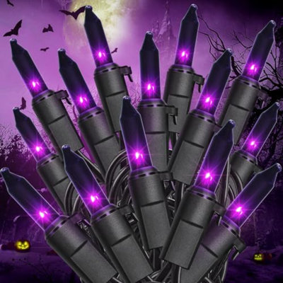 Mini guirlandes de Noël mauves, paquet de 2 décorations d'Halloween de 13 pi et 50 pi avec fil noir certifié étanche pour les fêtes de fin d'année à l'intérieur