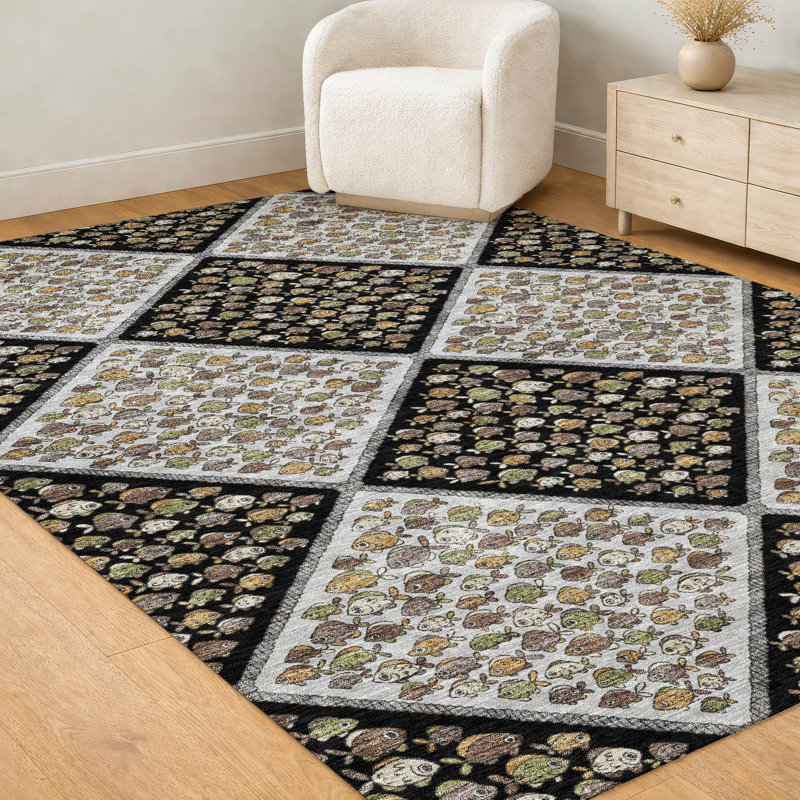 Machine Washable Indoor/Outdoor Chantille ACN2579 Kids Rug, 9' x 12', Black
