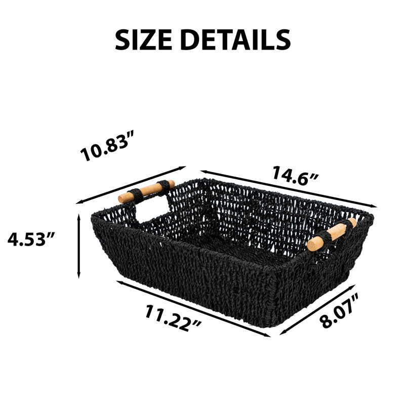 Wicker Storage Basket Set 2, Large,, Black