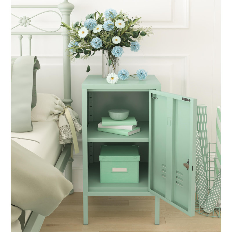 Lockable Metal End Table with Storage Cabinet, 2-Tier Nightstand with Adjustable Shelf, Easy Assembly Side Table for Living Room Bedroom Home Office