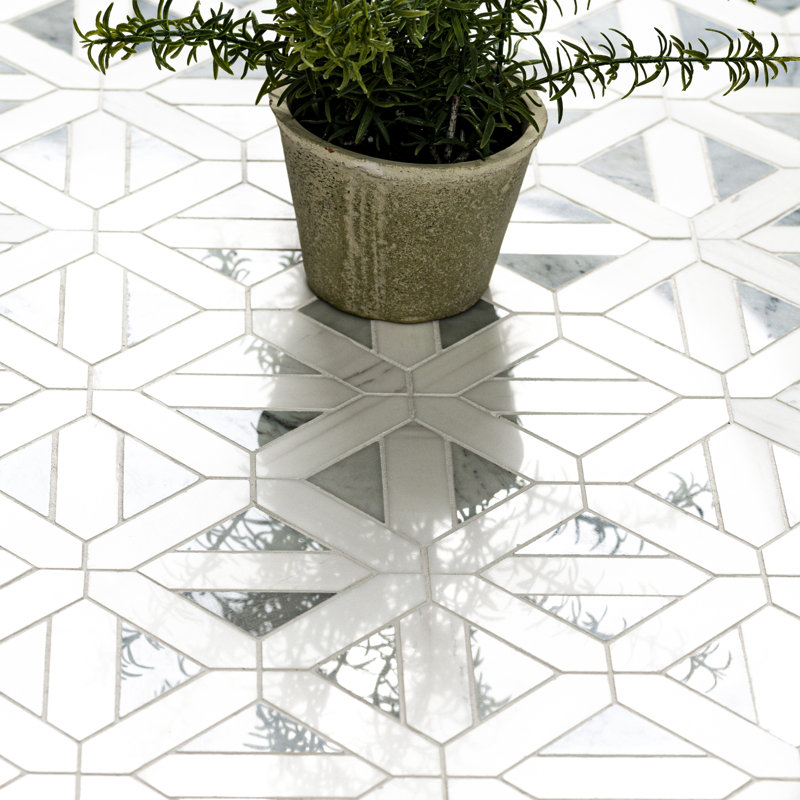 Calabria Frost Geometric 12 in. x 12 in. Polished Marble Mosaic Floor and Wall Tile