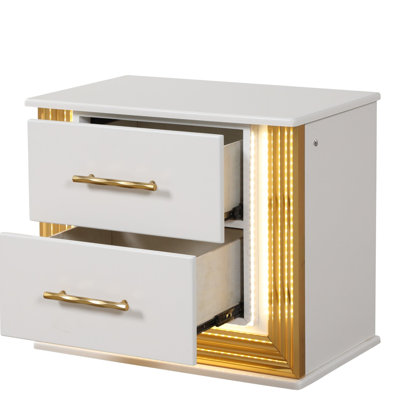 Bedroom 2 Nightstand With Led Lights - White Contemporary Cabinet For Wood