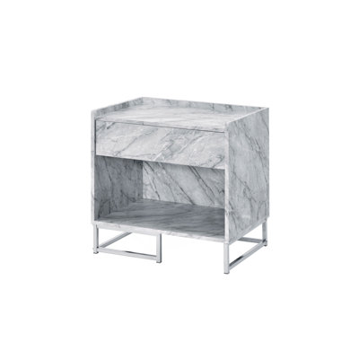 Faux Marble Accent Table With Storage