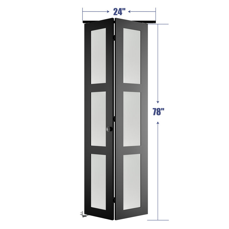 Ensemble de portes pliantes en verre manufacturé 3 pièces en verre givré et noir avec quincaillerie, 24 po x 80 po