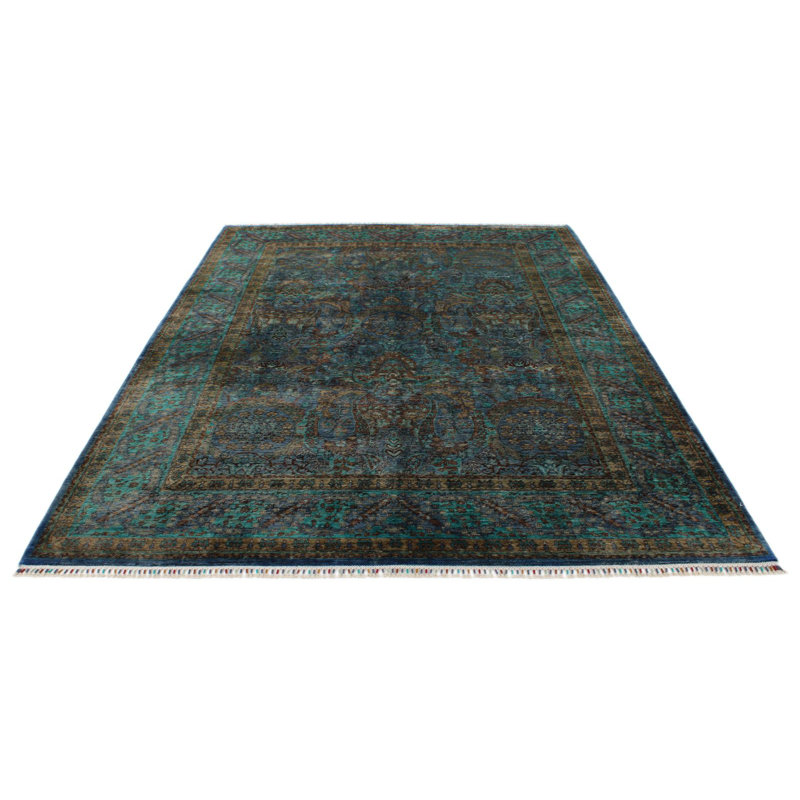 7x10 Blue and Turquoise Turkish Tribal Rug