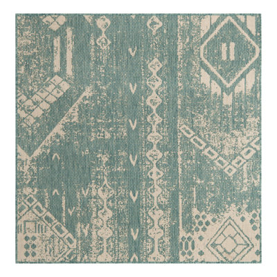 Medford Geometric Machine Woven Rectangle Polypropylene Indoor / Outdoor Area Rug in Light Aqua/Ivory