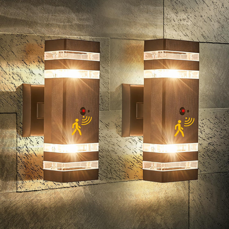 Lot de 2 appliques murales extérieures en bronze huilé avec détecteur de mouvement à 3 modes
