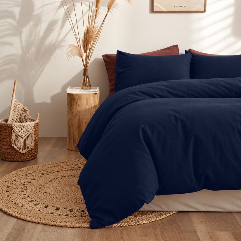 300TC Microfiber Duvet Cover Set – Reversible Luxury 3-Piece, Single Duvet Cover + 1 Standard Pillowcase, Navy