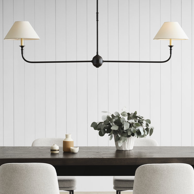 Thomas OBrien Piaf Large Two Light Linear Pendant, Aged Iron/Ebonized Oak