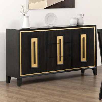 Server Espresso 1Pc Storage Drawers Wood Handle Gold Accent Trim Server Dining Room Furniture