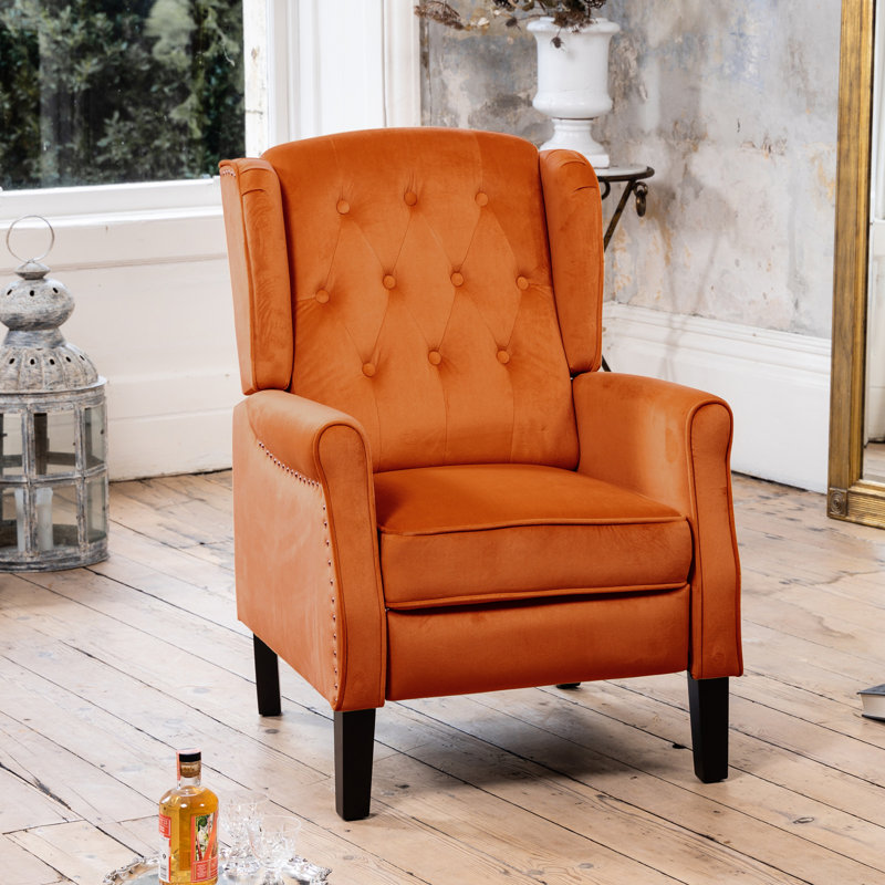 Ailith 70cm Wide Velvet Wing Chair Recliner, Orange