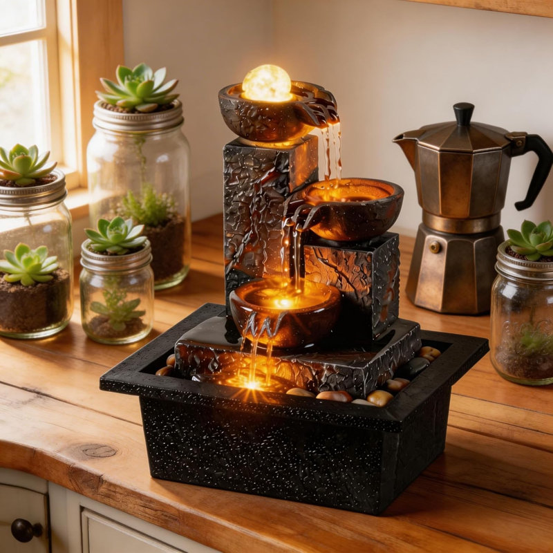 Trois bols avec boule rotative faisant couler une fontaine de table Home Decor