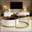 Table basse gigogne ronde moderne avec motif cannelé et tiroir, noir et or, 27,6 po