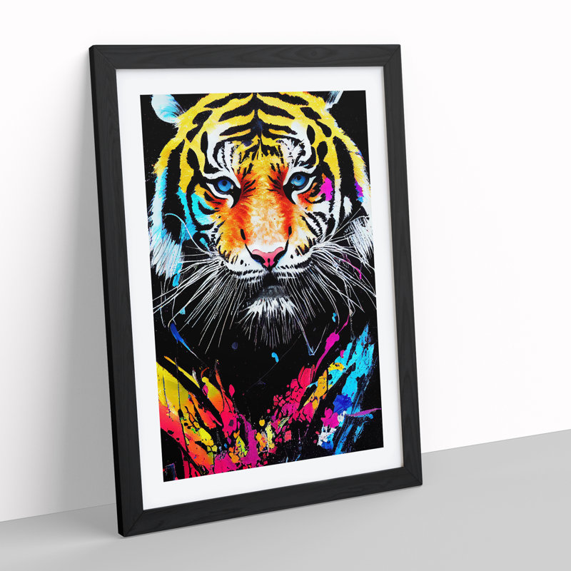 Painted Tiger No.1 Abstract - Single Picture Frame Painting, 64cm H x 46cm W x 2cm D, Black Framed