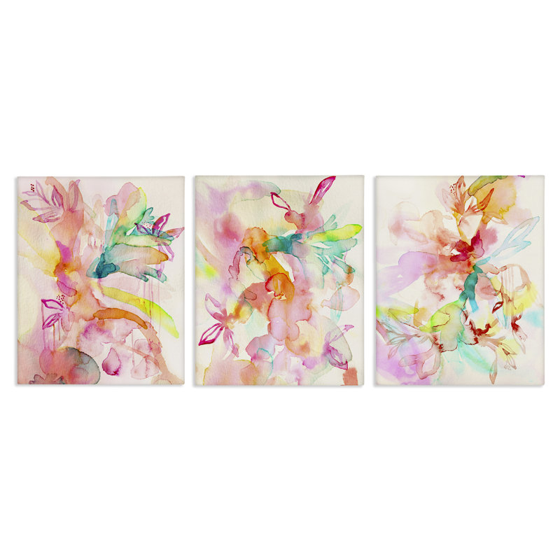 Ensemble de 3 toiles abstraites "Florals & Paint Drip", design par Gemma Bardot, H 20 po x l 16 po