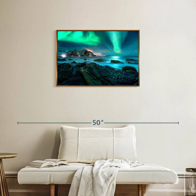 Superbe aurore boréale des Lofoten, Cadre flottant doré, 31" X 21"