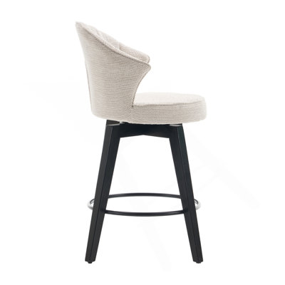 Ensemble de tabourets de bar pivotants à dossier 008 à oreilles de 2 à 25 po avec pieds en bois et revêtement en chenille, pieds de nivellement pour îlot de cuisine, pub ou salle à manger, blanc