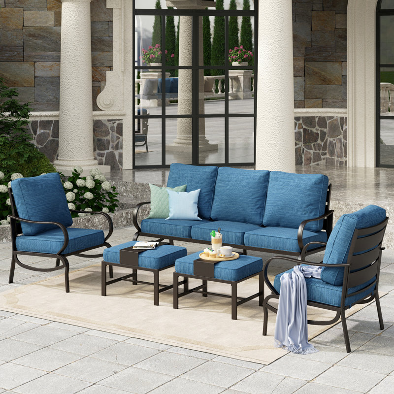 Tapasi Outdoor Patio Conversation Furniture Set, Peacock Blue, No