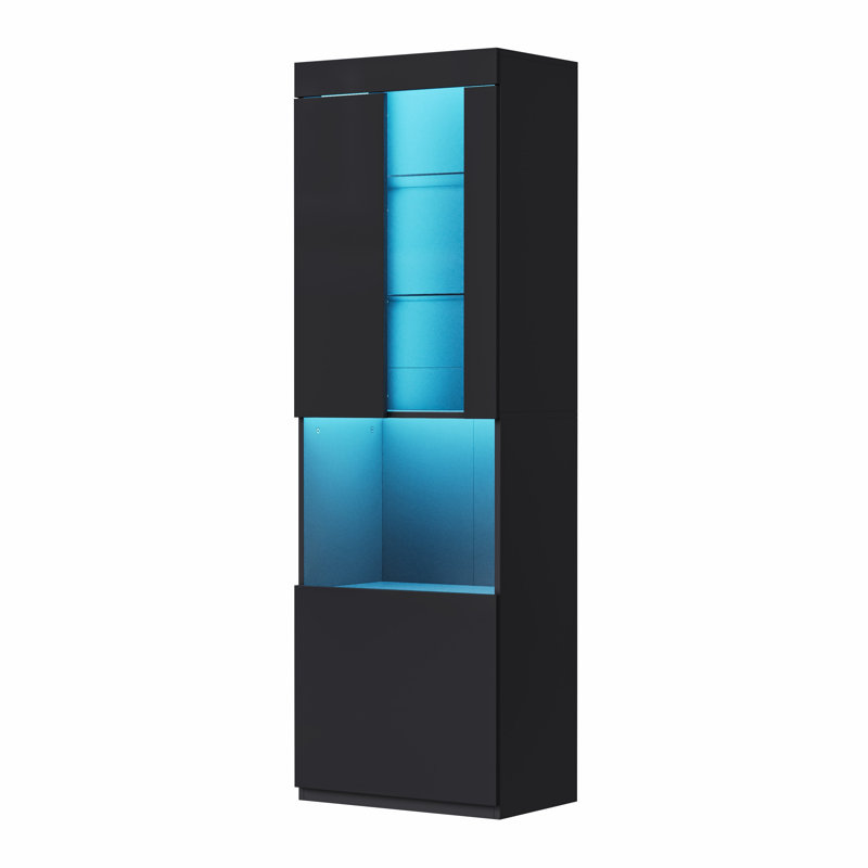 High Gloss Storage Cabinet with LED Lights, Black