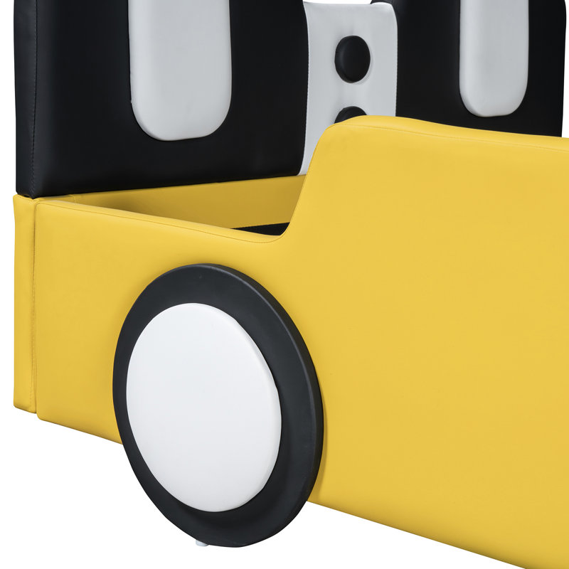 Lit plateforme jaune en forme de voiture de course simple avec construction robuste et roulettes - voiture de repos élégante et stable offrant un sommeil relaxant