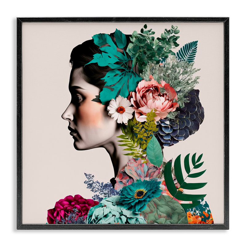  «Blooming Flowers Visage», estampe numérique encadrée par Incado, H 12 po x l 12 po, Giclée encadrée noir minuit