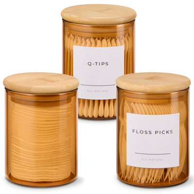  Mini pots d'apothicaire en verre avec couvercle en bambou, ensemble de 3, 10 oz